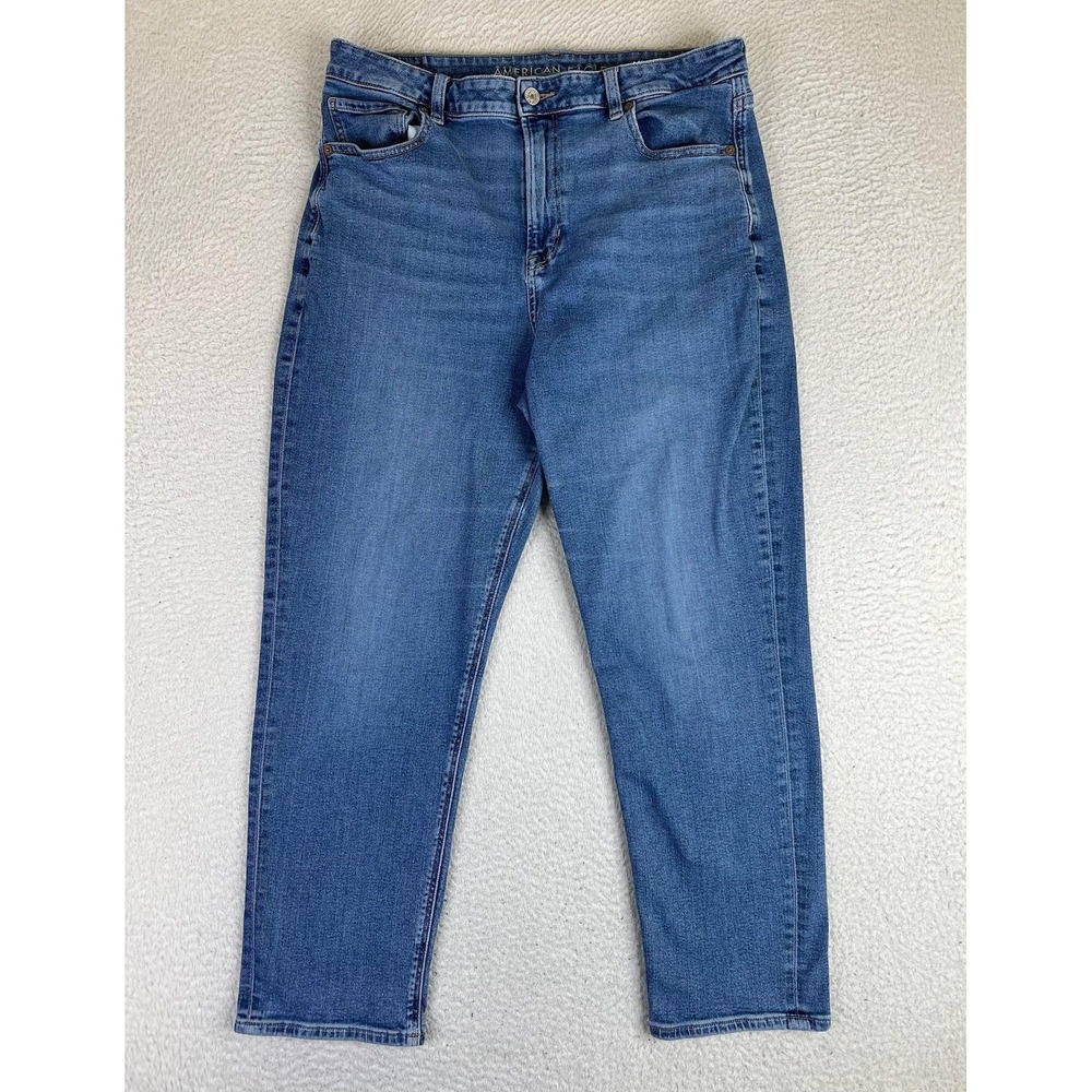 American Eagle Mom Jeans Womens 14 Blue Medium Wash High Rise Stretch Denim